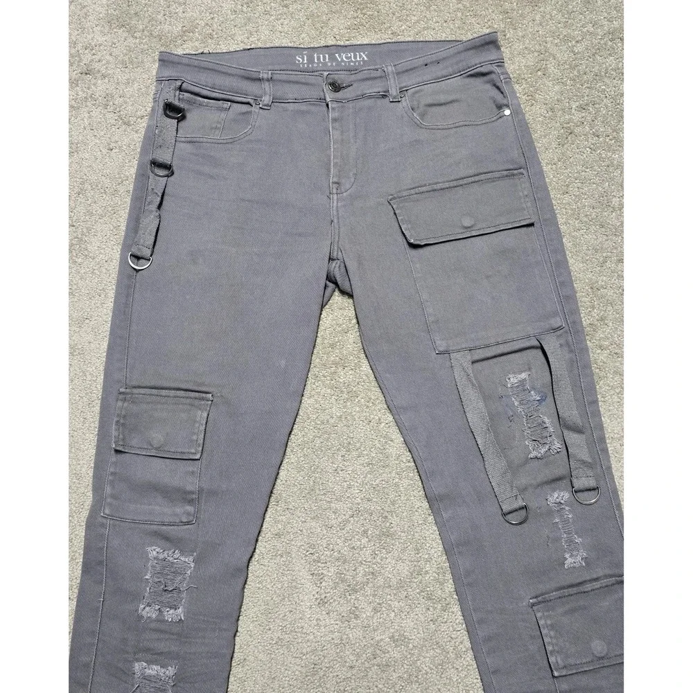 Si Tu Veux Serge De Nimes Men's Size 34 Smoke Gray Wax Stacked‎ Cargo Jeans